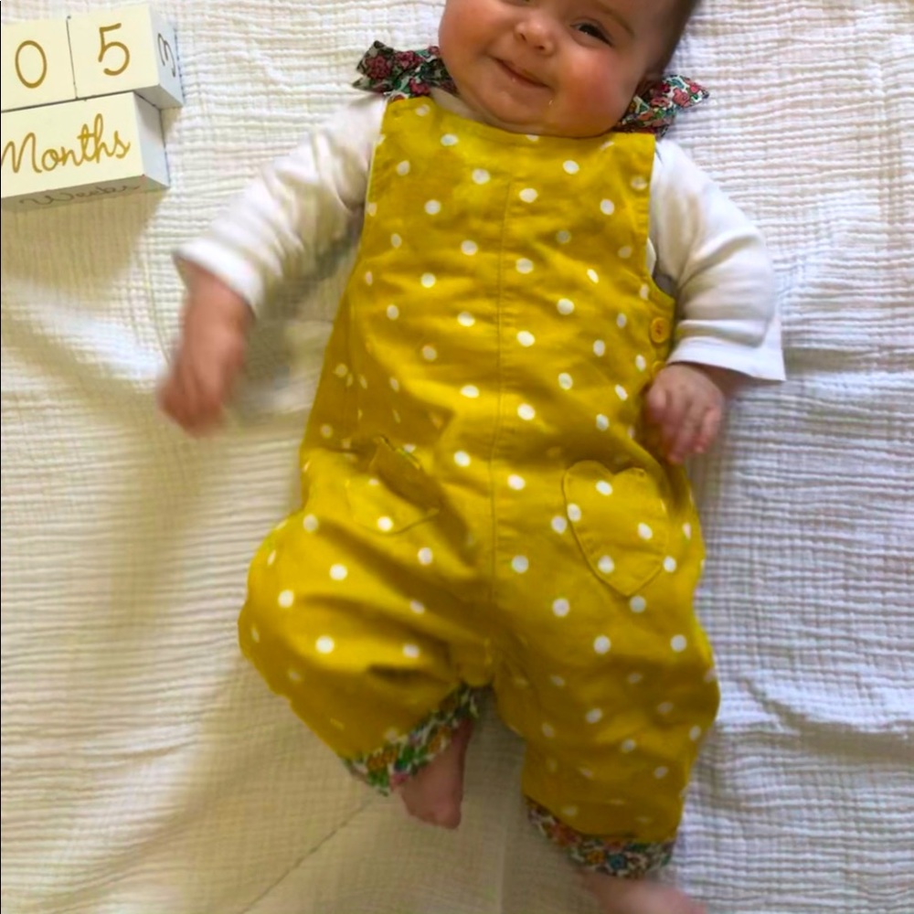 Baby Boden Yellow Polka Dot Overalls
